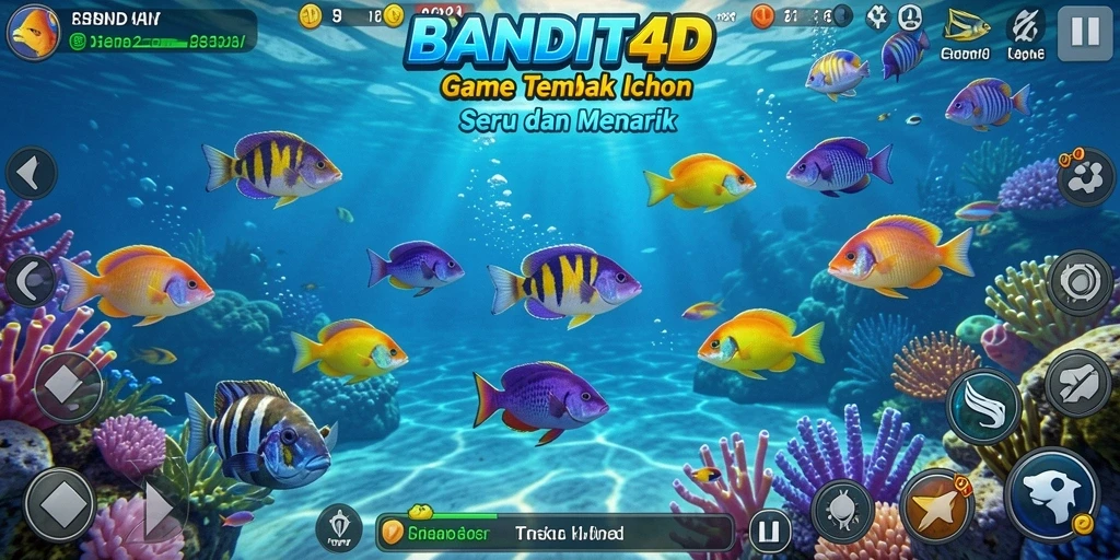 Screenshot gameplay seru dalam BANDIT4D yang menampilkan aksi menembak ikan.