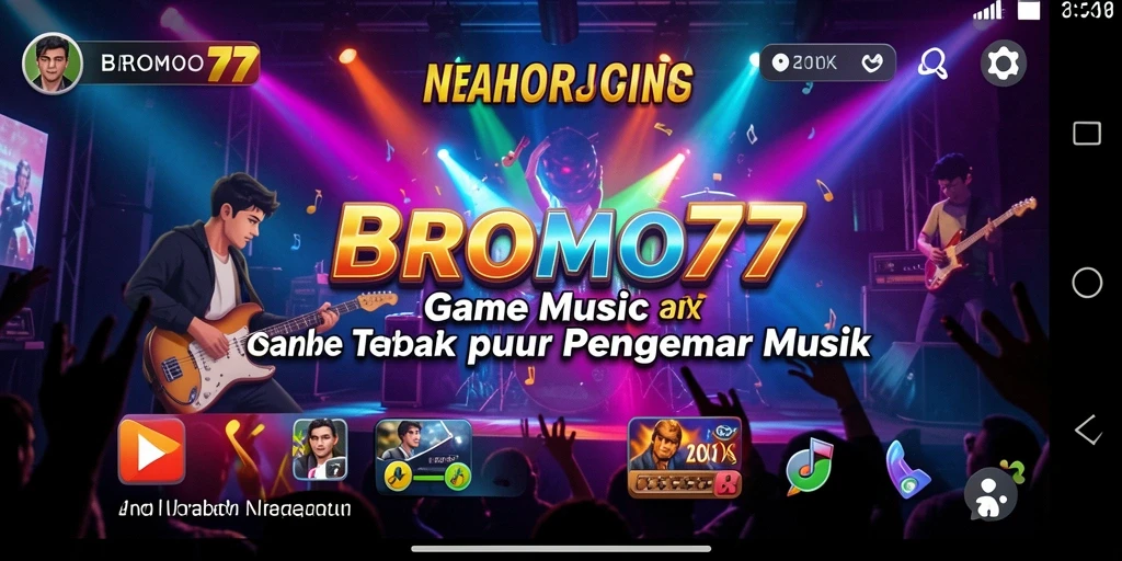 Tampilan screenshot utama BROMO77 menampilkan gameplay yang menggugah semangat musik.