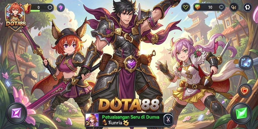 Screenshot gameplay DOTA88 yang menunjukkan aksi karakter anime.
