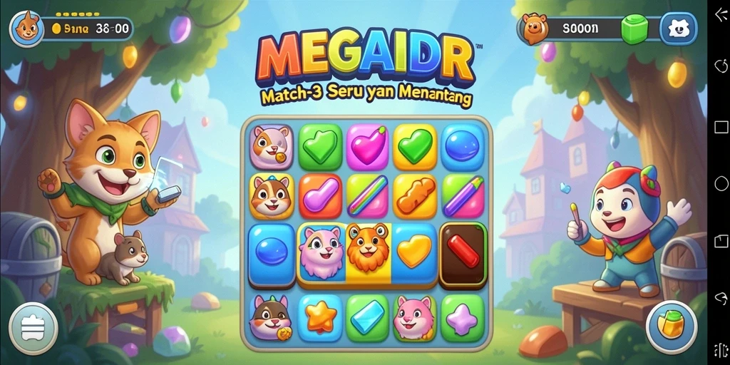 Tampilkan gameplay seru di MEGAIDR dengan permata yang berwarna-warni.