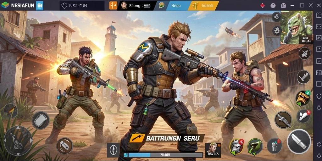 Tangkapan layar utama NESIAFUN menampilkan aksi mendebarkan dalam pertarungan Battle Royale.