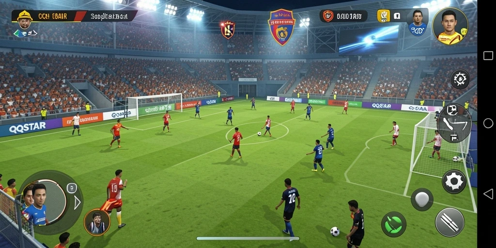 Tampilan gameplay yang memukau dari QQSTAR, penuh aksi sepak bola.