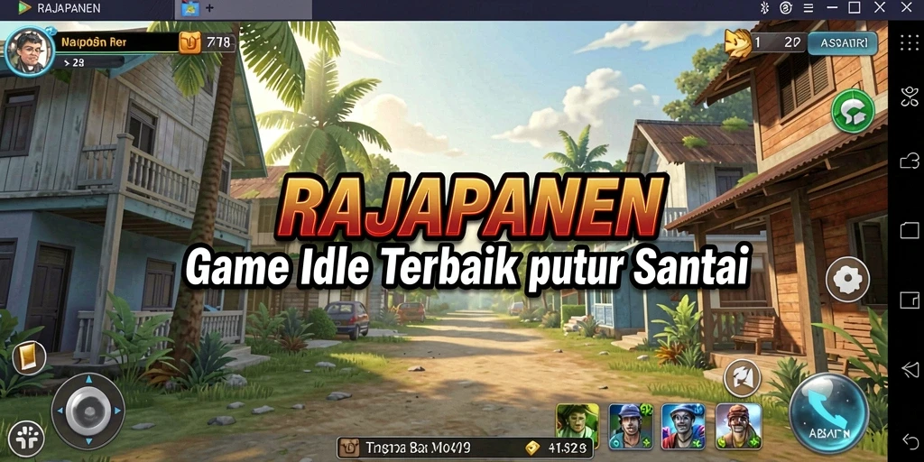 Screenshot gameplay yang menunjukkan kemajuan dalam RAJAPANEN game Idle.