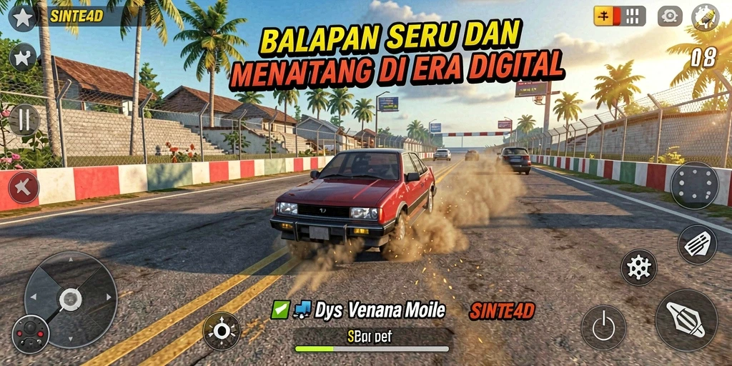 Screenshot utama SINTE4D menampilkan aksi balapan yang mendebarkan.
